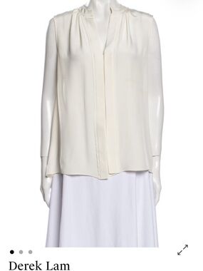 Derek Lam Ivory Sleeveless Gathered V-Neck Blouse